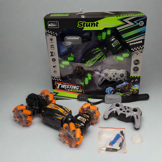 RC Twisting Stunt Car with Smoke Spray & Gesture Watch Control – 360° Remote Car