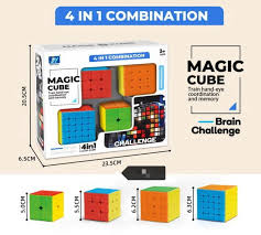 Magic Cube 4‑in‑1 Set – Speed Cube Puzzle Combo