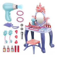 Makeup Vanity Playset with Mirror & Accessories – Kids Pretend Play Dressing Table