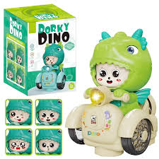 Dorky Dino Scooter Toy with Lights, Music & Bump-and-Go Action
