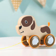 Wooden Pull Along Puppy Toy– Happy Traction Dog Toy for Toddlers