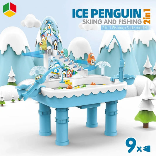 2-in-1 Ice Penguin Fishing Game & Track Set – Magnetic Fishing & Sliding Toy