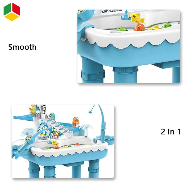 2-in-1 Ice Penguin Fishing Game & Track Set – Magnetic Fishing & Sliding Toy