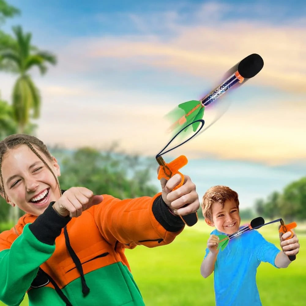 Flying Sky Missiles with Light & Whistling Sound – Slingshot Rocket Launcher Toy