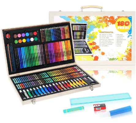 180 Piece Wooden Art Set – Deluxe Artist Painting & Drawing Kit