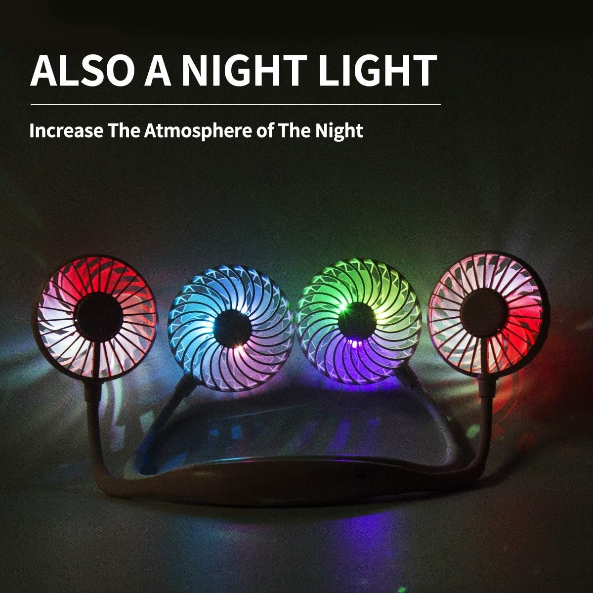Portable USB Rechargeable Hanging Neck Fan with LED Light
