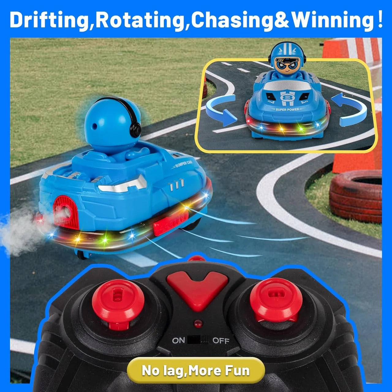 2 Pcs Mini RC Remote Control Bumper Car with Lights, Music & Spray