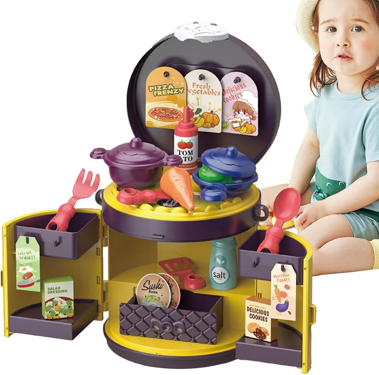 Kitchen Play House Handbag Playset – 30 Pieces Pretend Cooking Kit for Kids