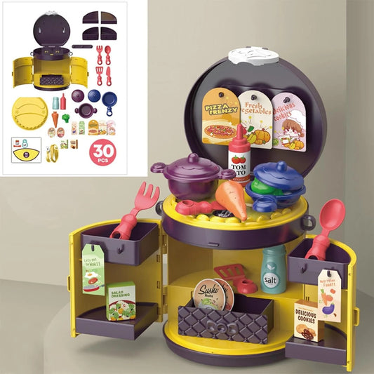 Kitchen Play House Handbag Playset – 30 Pieces Pretend Cooking Kit for Kids