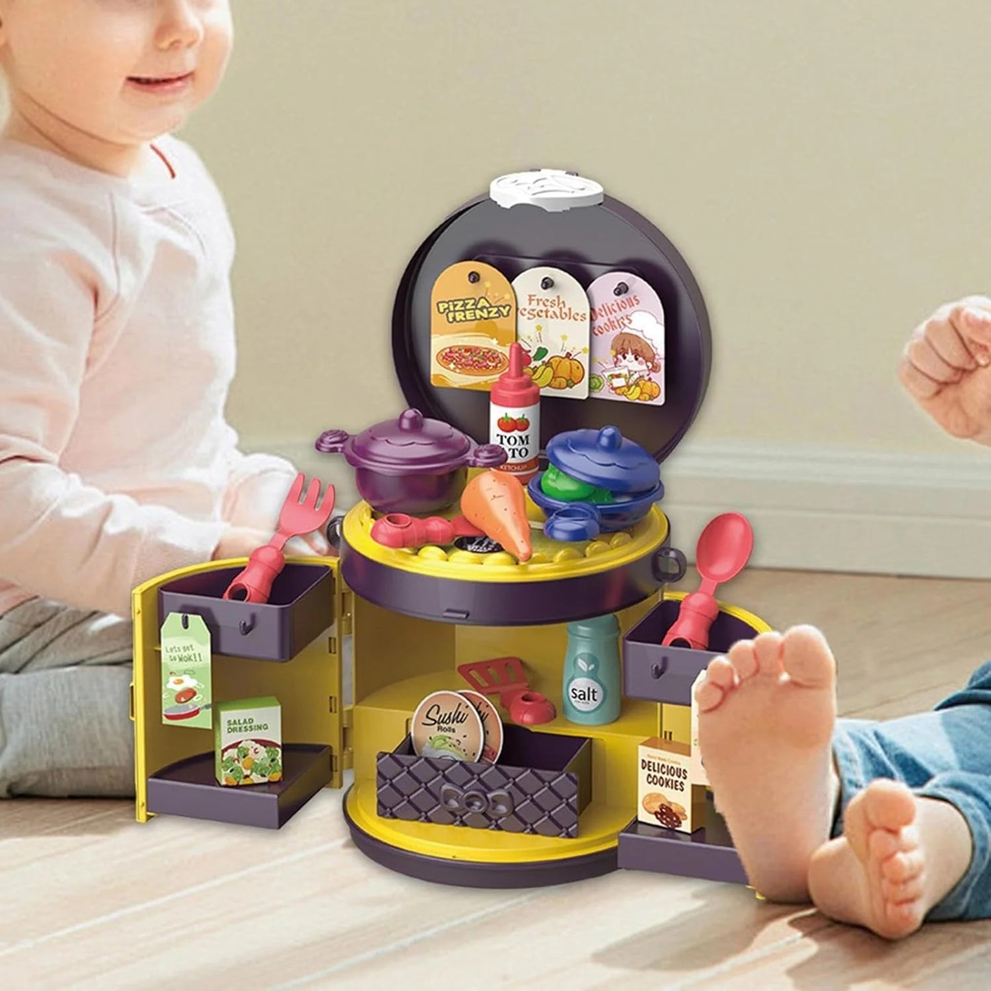 Kitchen Play House Handbag Playset – 30 Pieces Pretend Cooking Kit for Kids