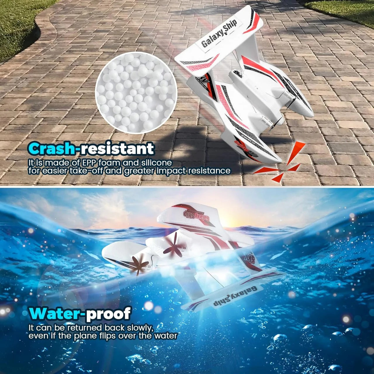 RC Galaxy Ship 2-in-1 Glider – Remote Control Airplane & Seaplane with Water Landing