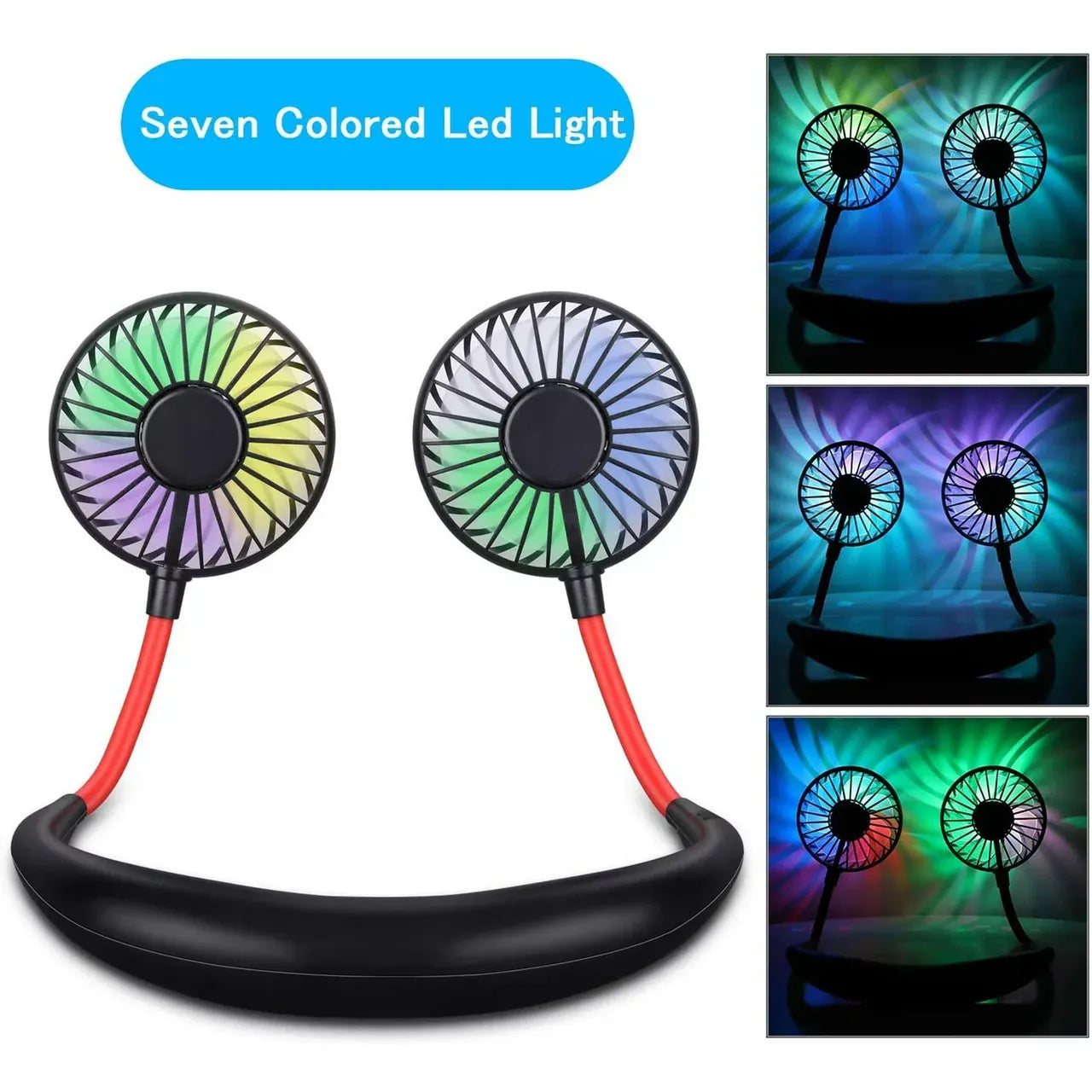 Portable USB Rechargeable Hanging Neck Fan with LED Light