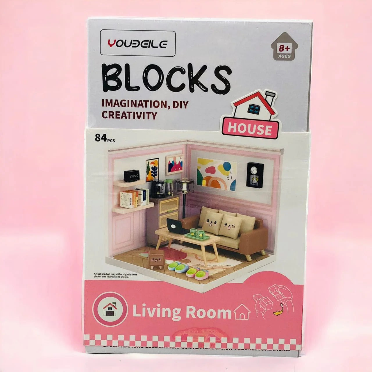 84 Pcs DIY Miniature Living Room Block Set with LED Lights