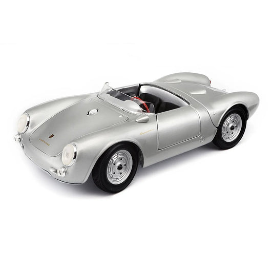 Maisto Porsche 550A Spyder Silver Diecast Car – 1:18 Scale Classic Collector Model