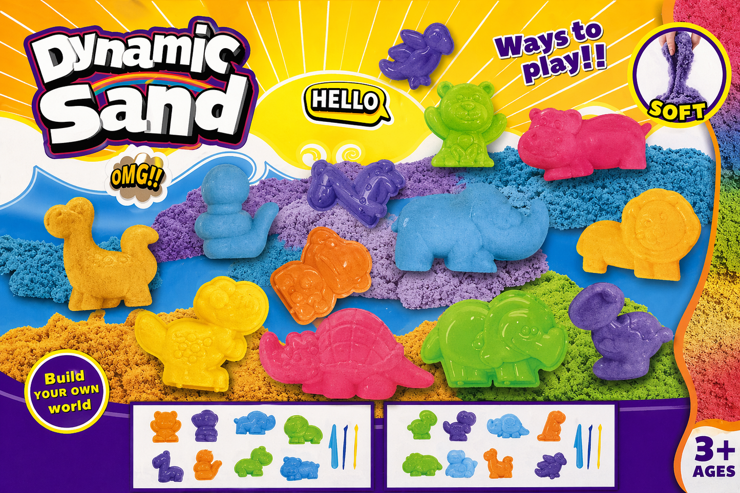 Dynamic Sand Play Set – Colorful Kinetic Sand with Animal Molds