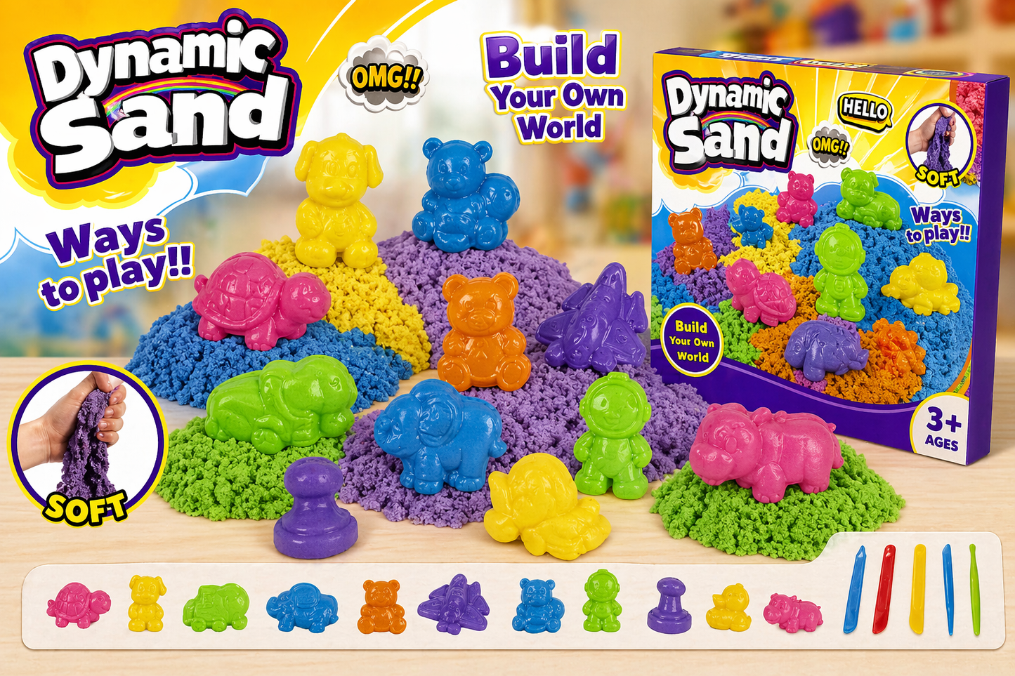 Dynamic Sand Play Set – Colorful Kinetic Sand with Animal Molds