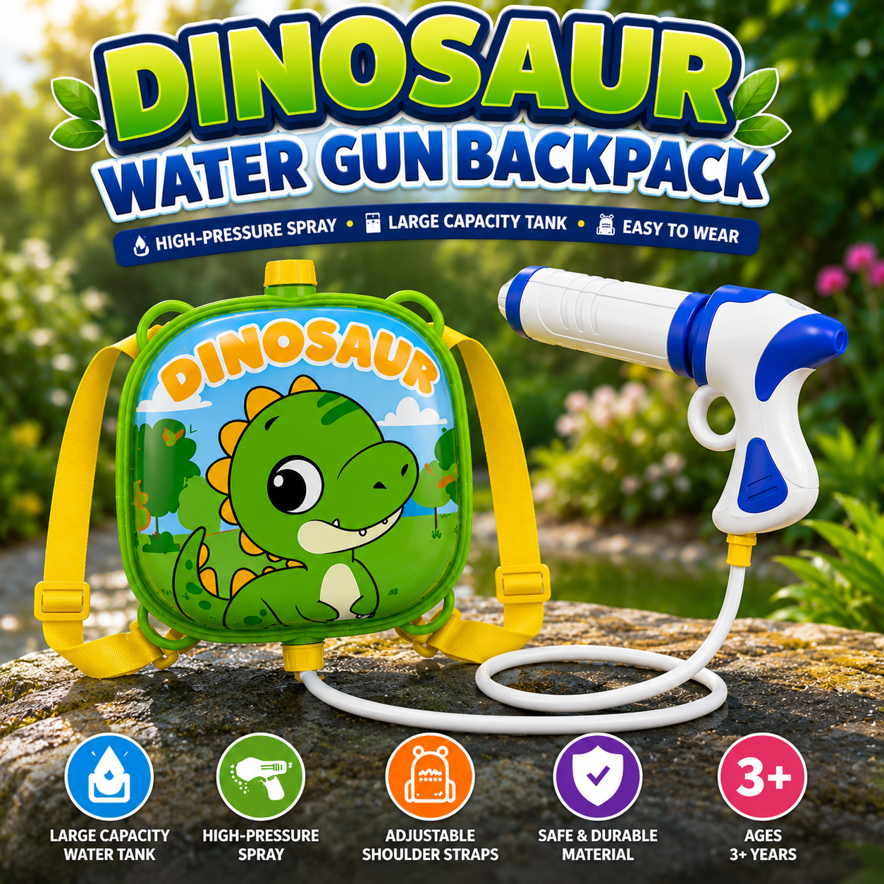 High-Pressure Dinosaur Water Gun Backpack