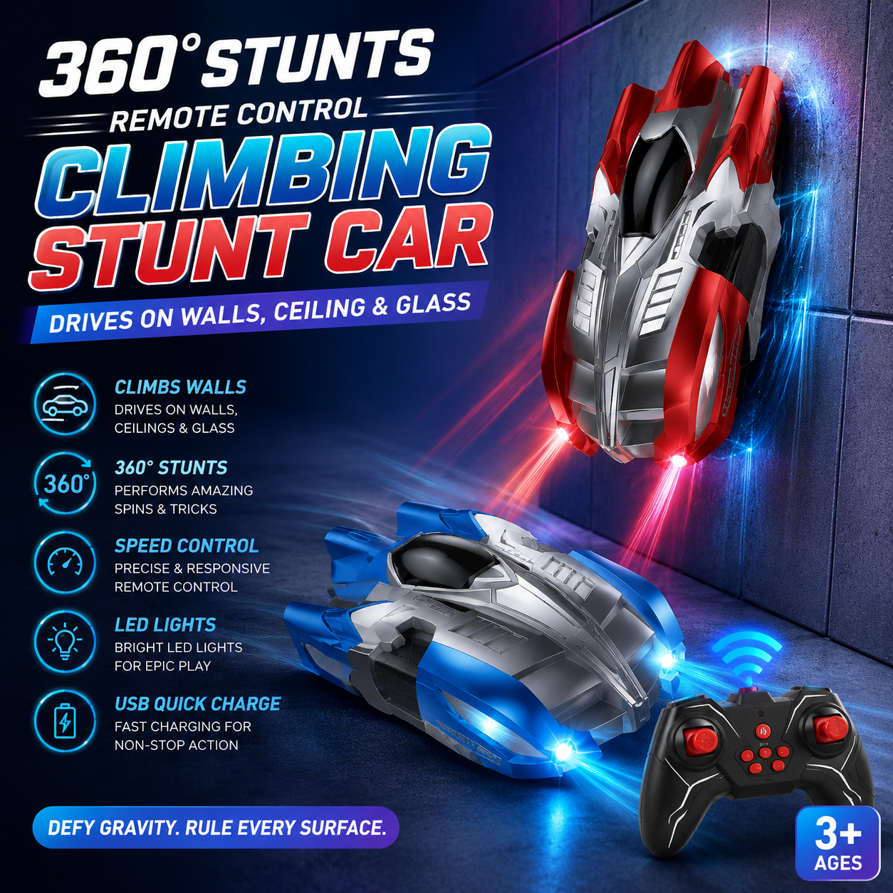 360° Wall Climbing Remote Control Stunt Car