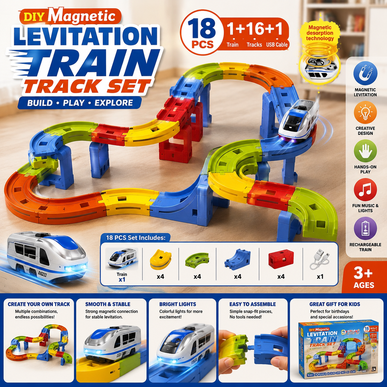 DIY Magnetic Levitation Train Track Set 18PCS