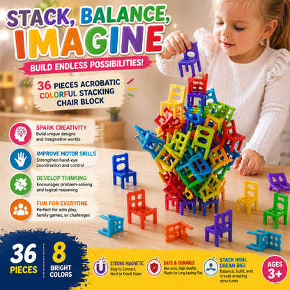 36 Pieces Acrobatic Colorful Stacking Chair Block Set