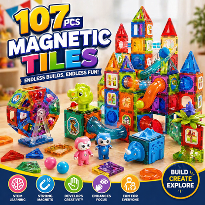 107 Pcs Magnetic Tiles Building Block Set