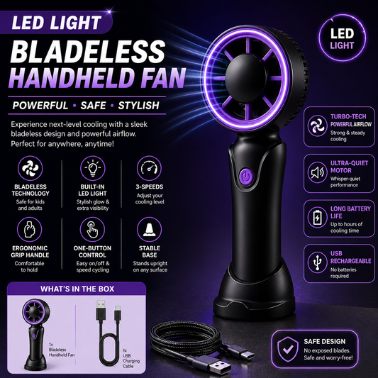 LED Bladeless Handheld Fan with Light