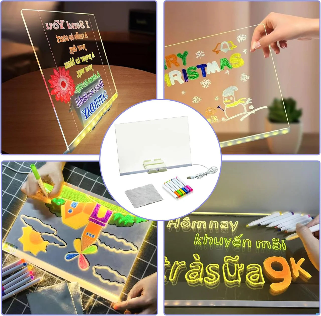 LED Acrylic Magic Drawing Board – 7-Color Light-Up Writing Pad