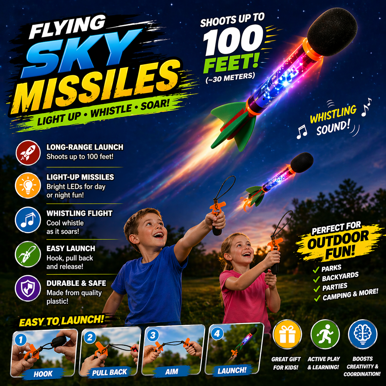 Flying Sky Missiles with Light & Whistling Sound
