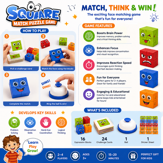 Square Match Puzzle Game – Emoji Face Challenge