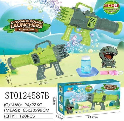 Dinosaur Rocket Launcher Bubble Gun – 25-Hole Automatic Bubble Blaster for Kids