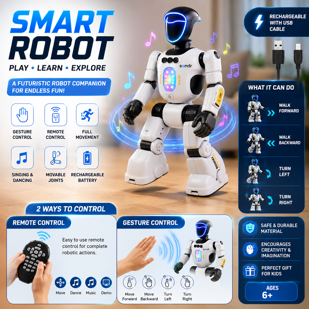 Remote & Gesture Control Smart Robot