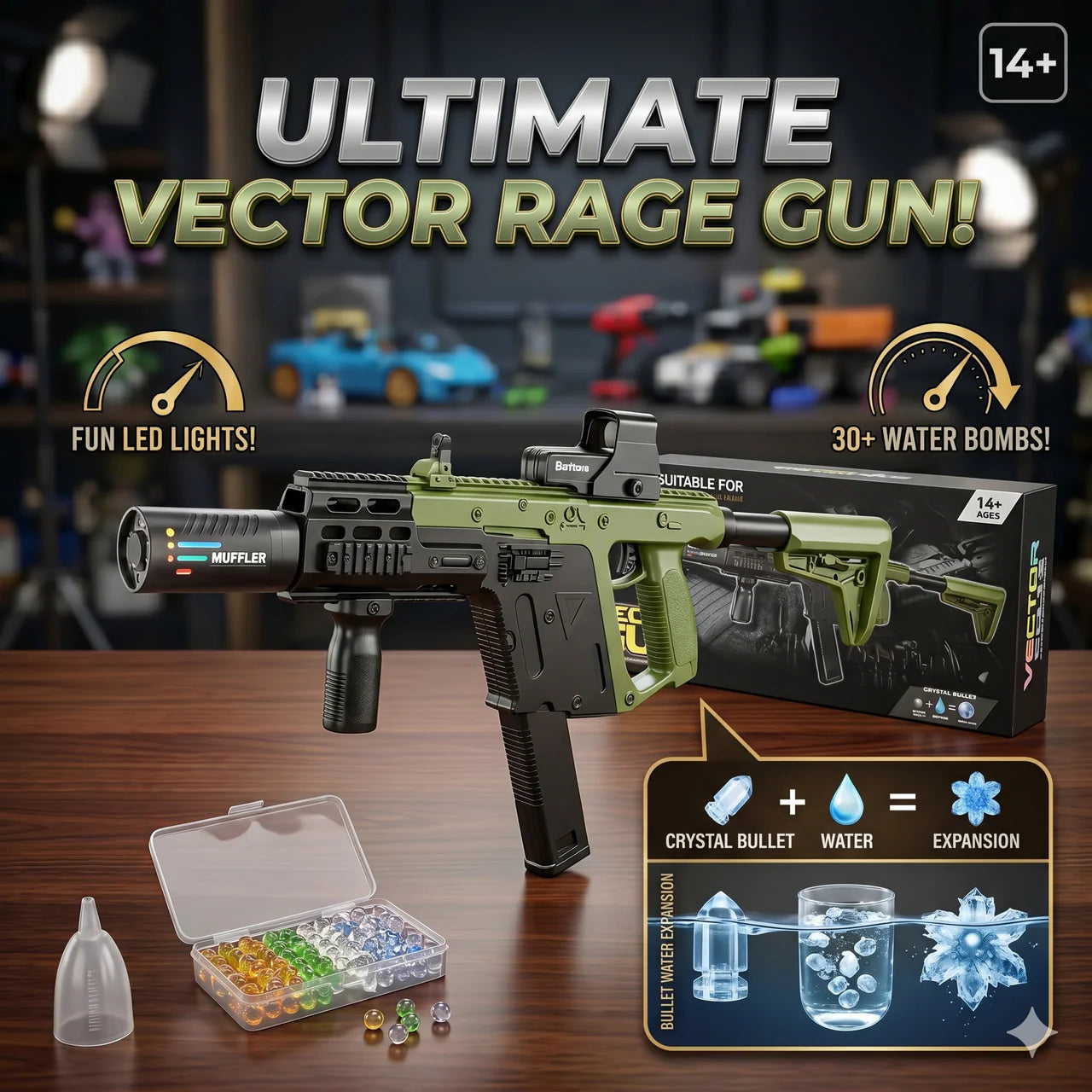 Automatic Vector Gel Ball Shooter – Light & Smoke Effect Blaster