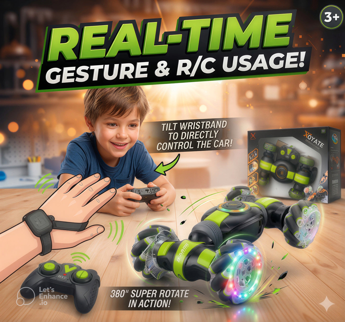 360° Rotation RC Stunt Robot Car with Lights & Music