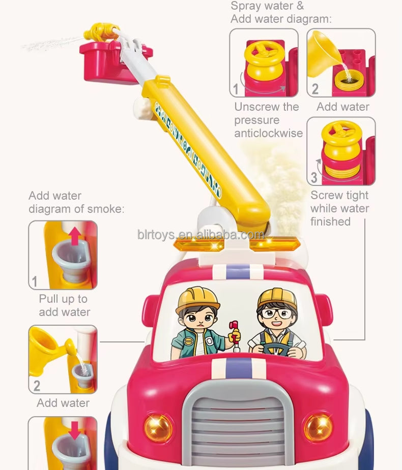 Smoke Fire Truck Toy with Spray Water & Light Effects