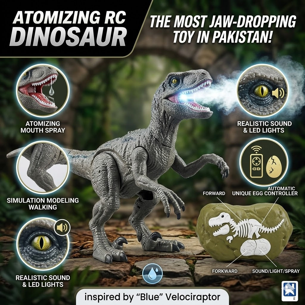 Remote Control Velociraptor Dinosaur with Spray Mist