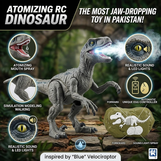 Remote Control Velociraptor Dinosaur with Spray Mist