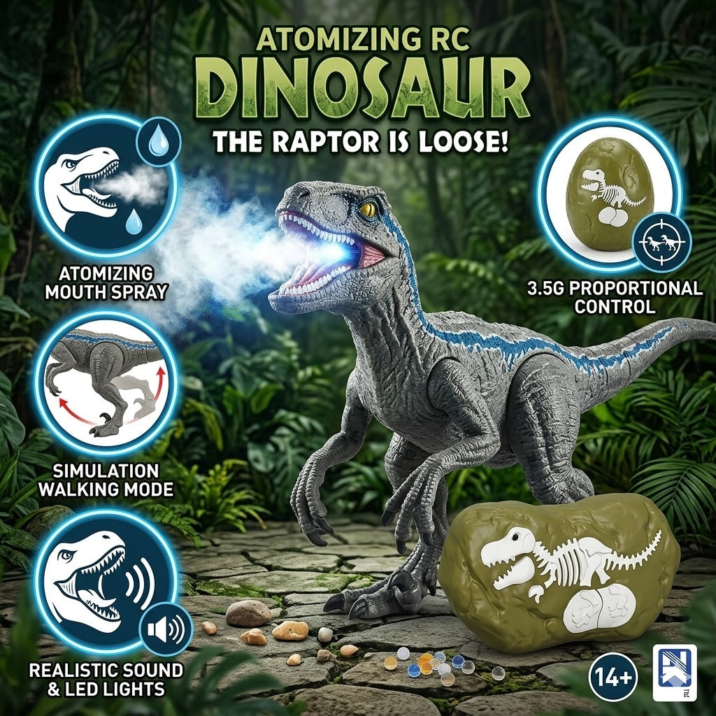Remote Control Velociraptor Dinosaur with Spray Mist