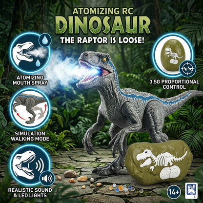 Remote Control Velociraptor Dinosaur with Spray Mist