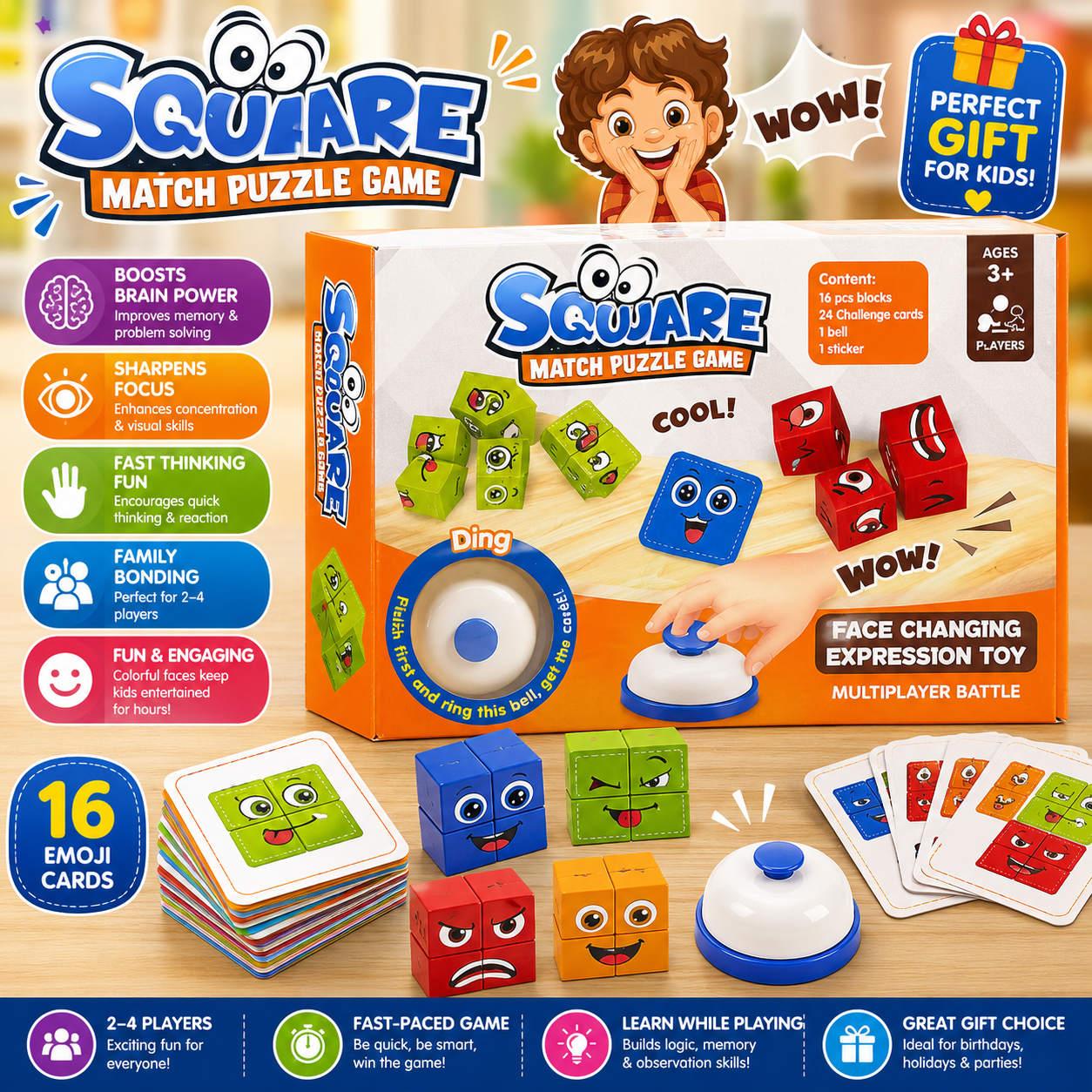 Square Match Puzzle Game – Emoji Face Challenge