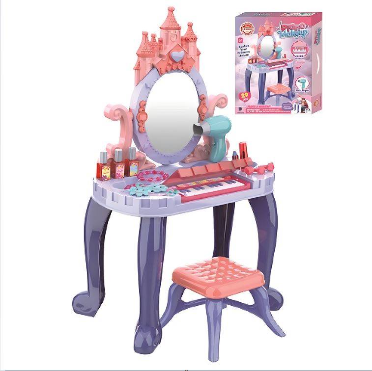 Makeup Vanity Playset with Mirror & Accessories – Kids Pretend Play Dressing Table