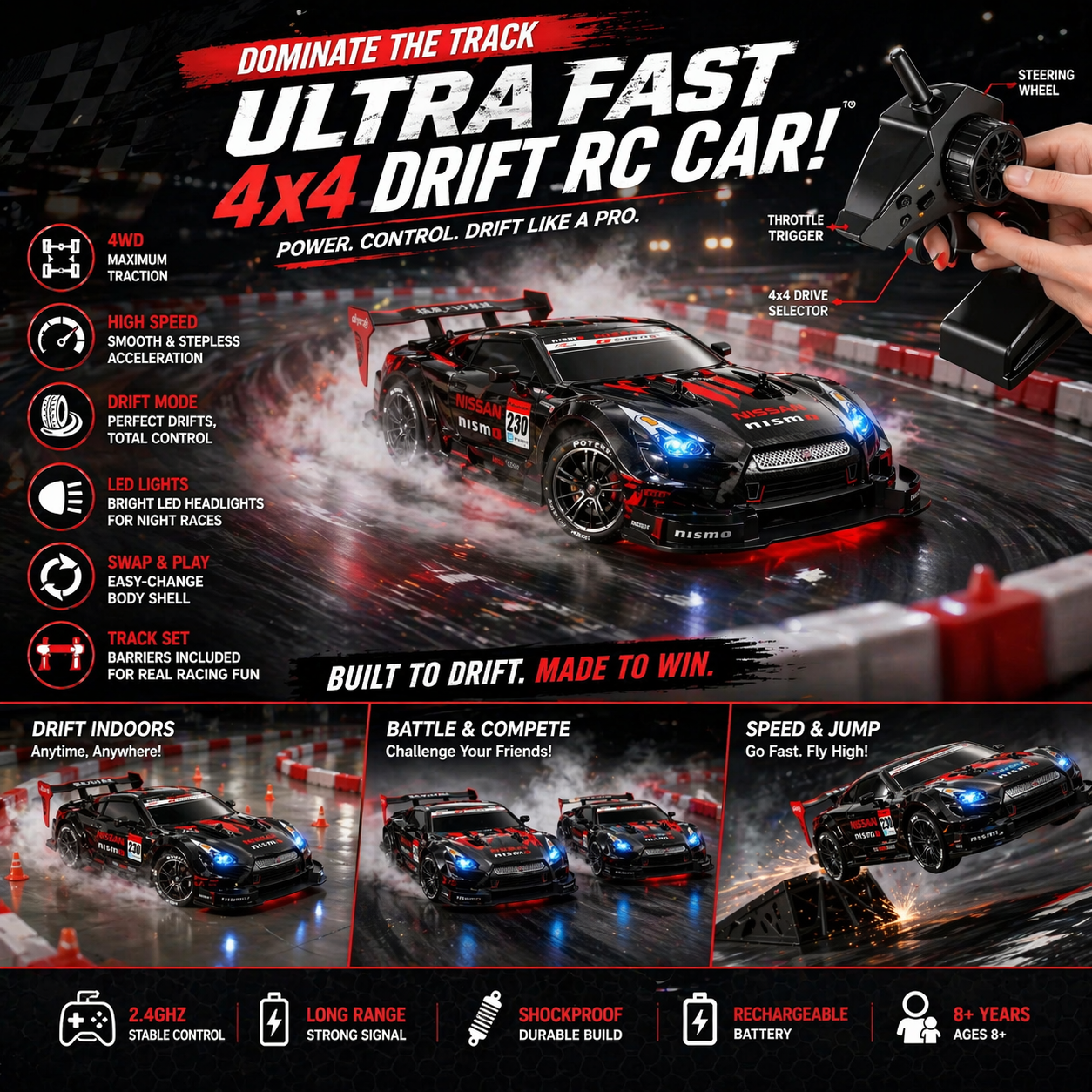 Remote Control Nissan Nismo GT-R Drift Car – 4WD High Speed RC Racing Car
