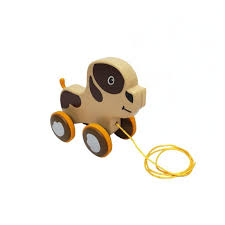 Wooden Pull Along Puppy Toy– Happy Traction Dog Toy for Toddlers