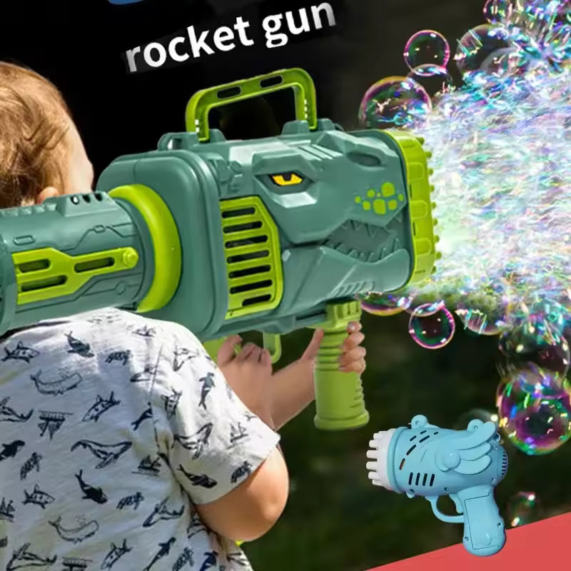 Dinosaur Rocket Launcher Bubble Gun – 25-Hole Automatic Bubble Blaster for Kids