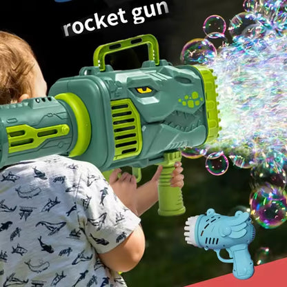 Dinosaur Rocket Launcher Bubble Gun – 25-Hole Automatic Bubble Blaster for Kids