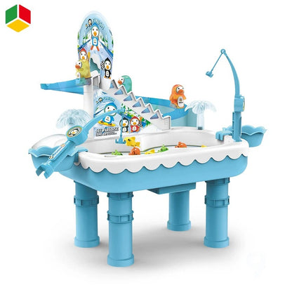 2-in-1 Ice Penguin Fishing Game & Track Set – Magnetic Fishing & Sliding Toy