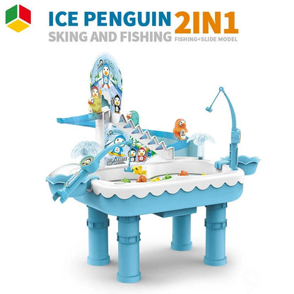 2-in-1 Ice Penguin Fishing Game & Track Set – Magnetic Fishing & Sliding Toy