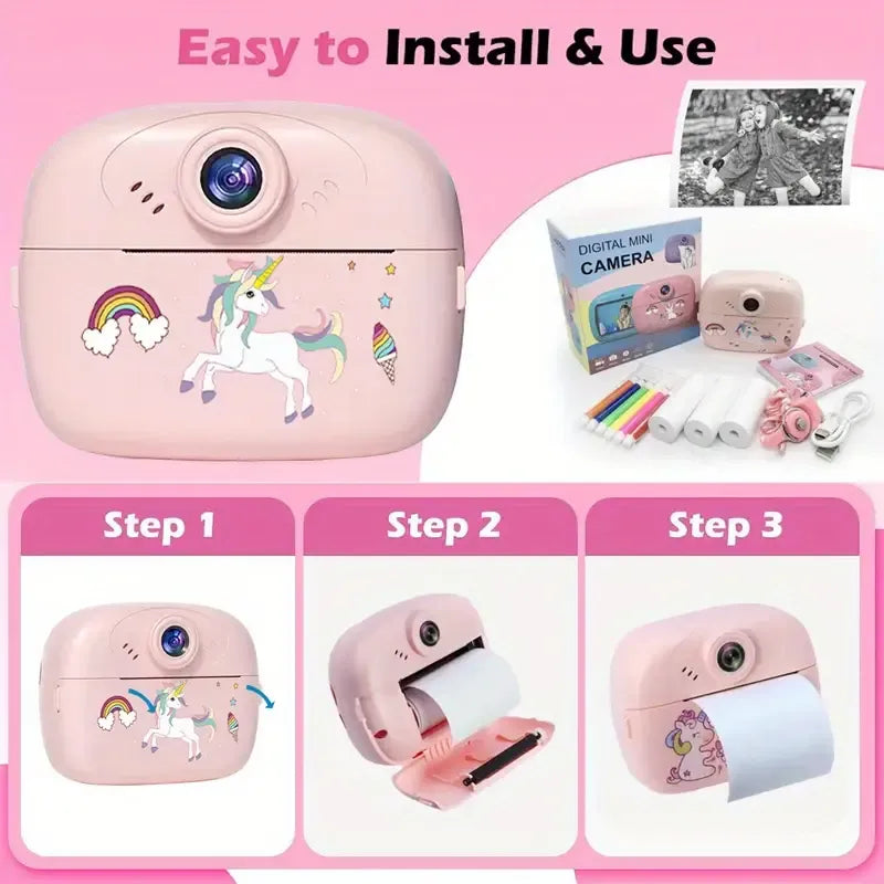Multifunction Unicorn Instant Print Kids Camera – Dual Lens, Video & Photography