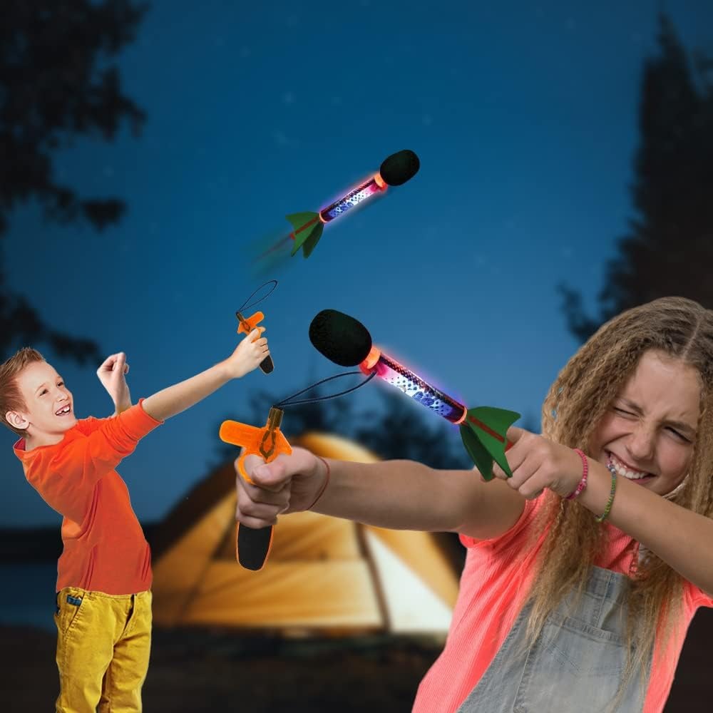 Flying Sky Missiles with Light & Whistling Sound – Slingshot Rocket Launcher Toy