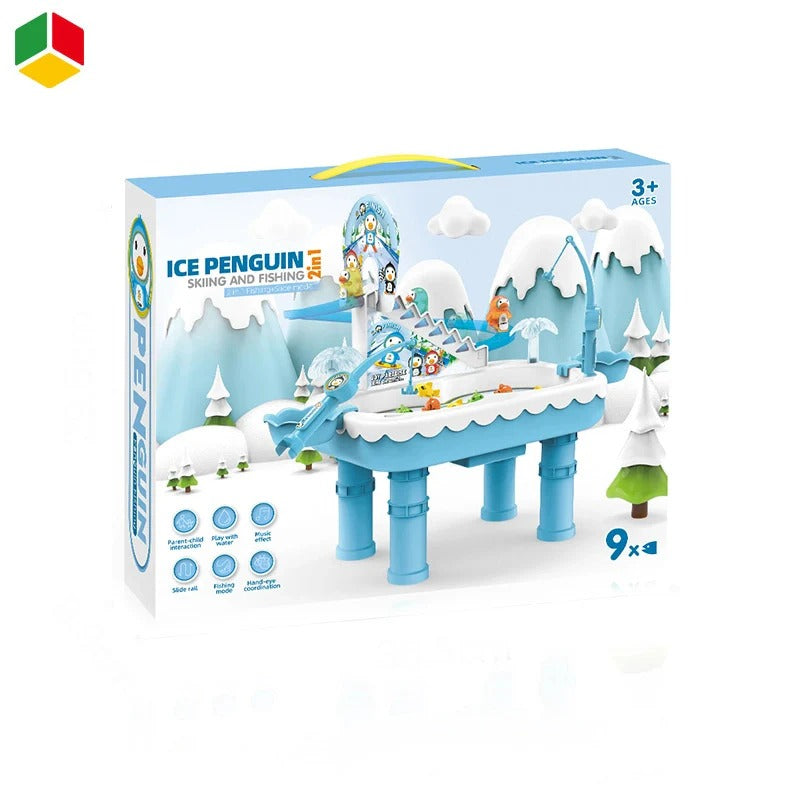 2-in-1 Ice Penguin Fishing Game & Track Set – Magnetic Fishing & Sliding Toy
