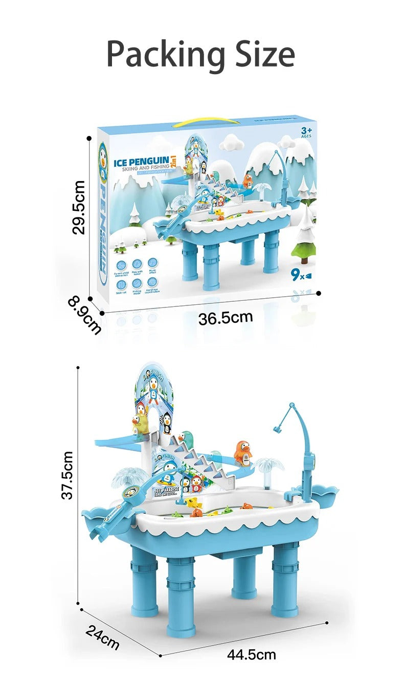 2-in-1 Ice Penguin Fishing Game & Track Set – Magnetic Fishing & Sliding Toy